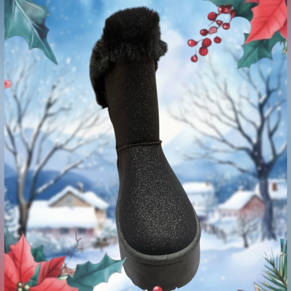 Fur Lined Platform Bootie Boots Brown or Black Sz 8.5 - 11 - Picture 5 of 5